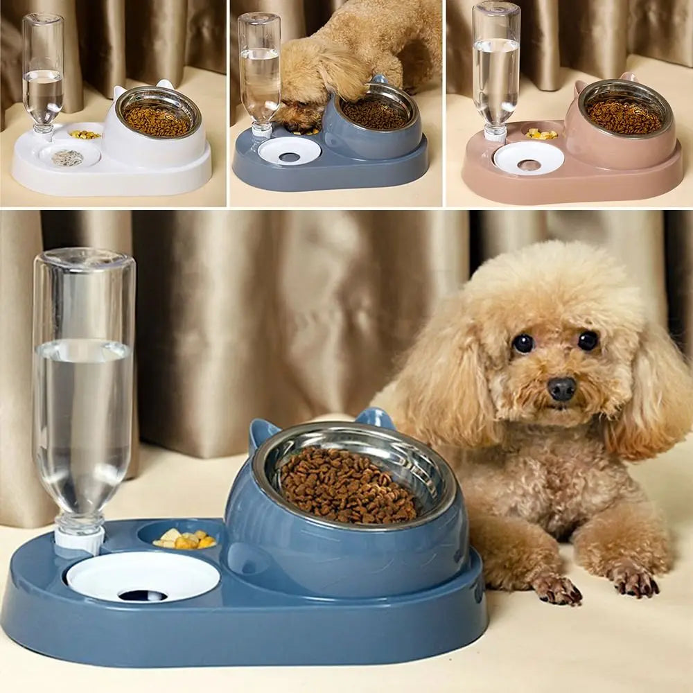 New 2-in-1 Cat Bowl Water Dispenser Automatic Water Storage Pet Dog Cat Food Bowl Food Container with Waterer Pet Waterer Feeder