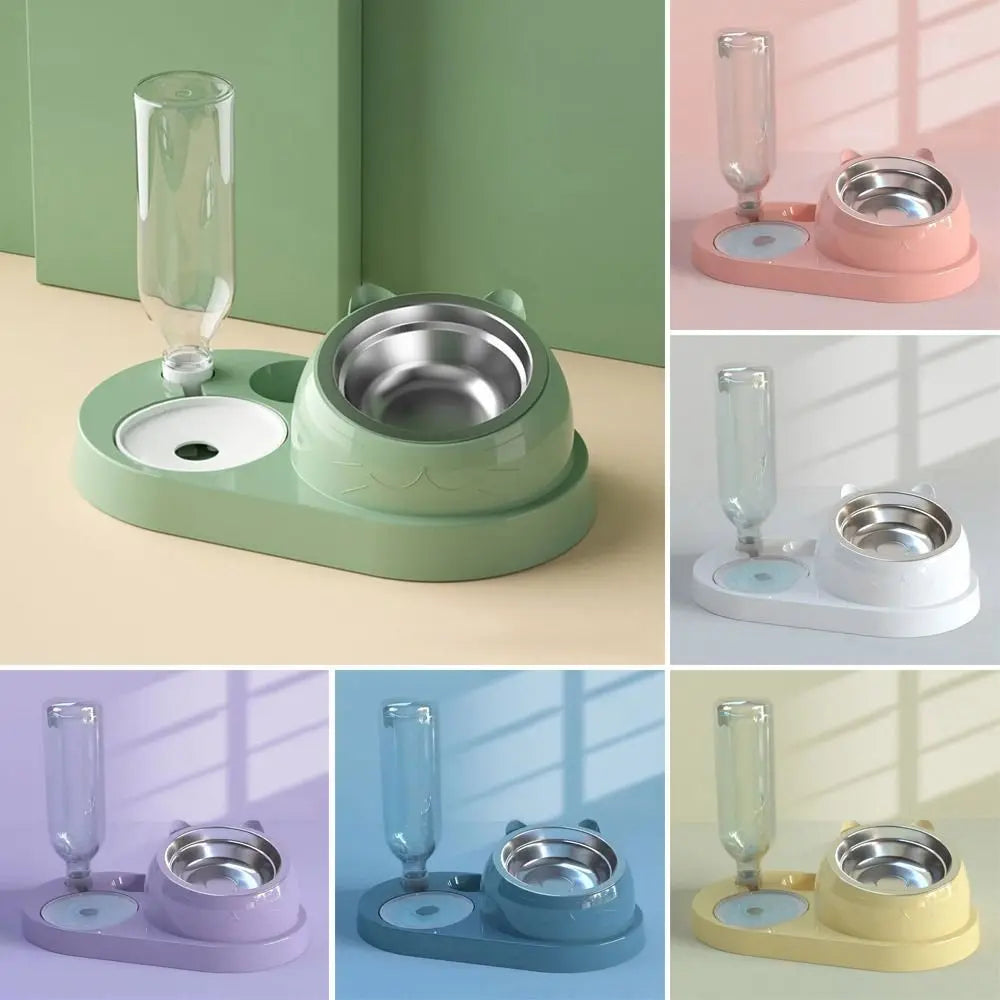 New 2-in-1 Cat Bowl Water Dispenser Automatic Water Storage Pet Dog Cat Food Bowl Food Container with Waterer Pet Waterer Feeder