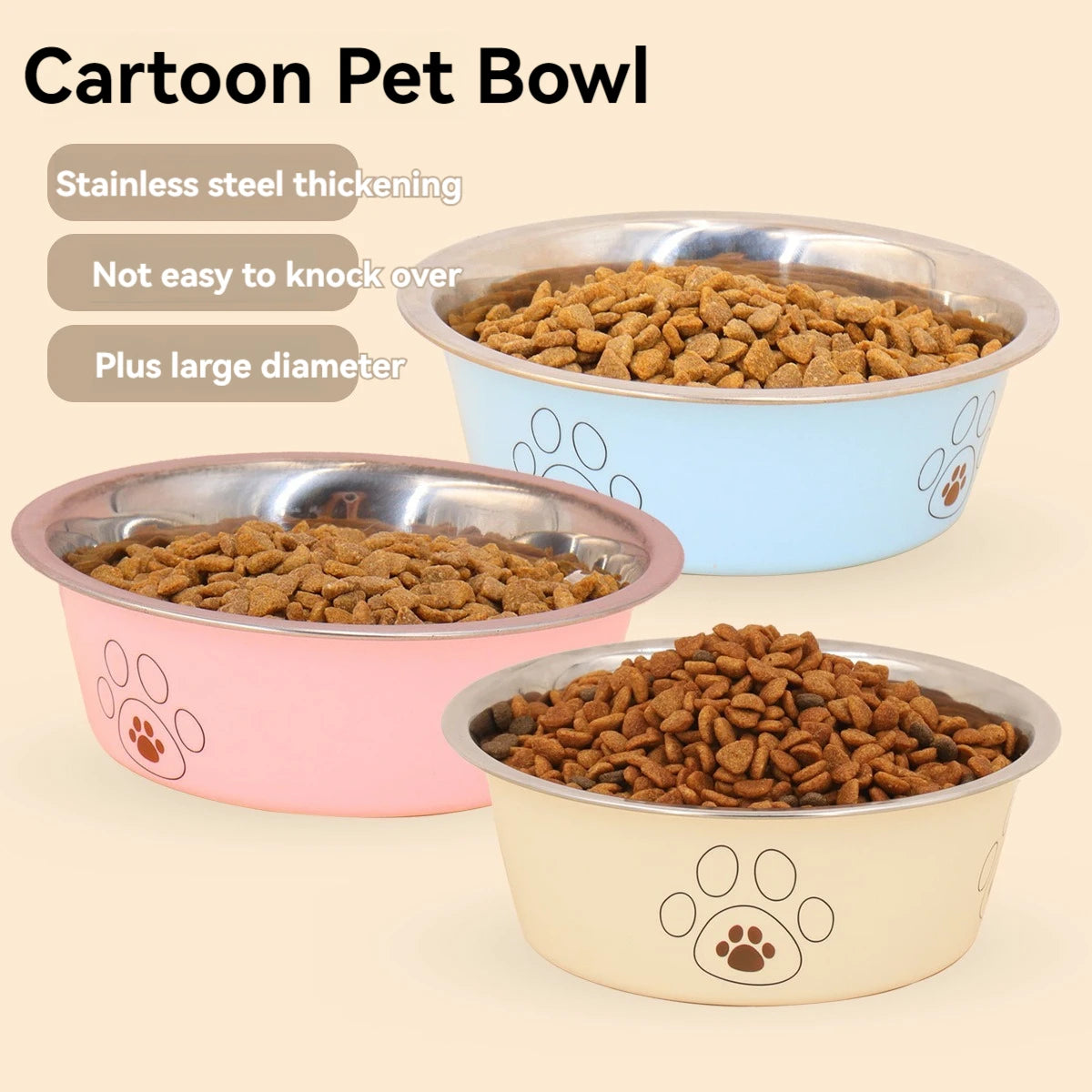 Pet stainless steel footprint dog bowl anti-tip non-slip cat bowl cartoon pet bowl cat supplies cute cat bowl