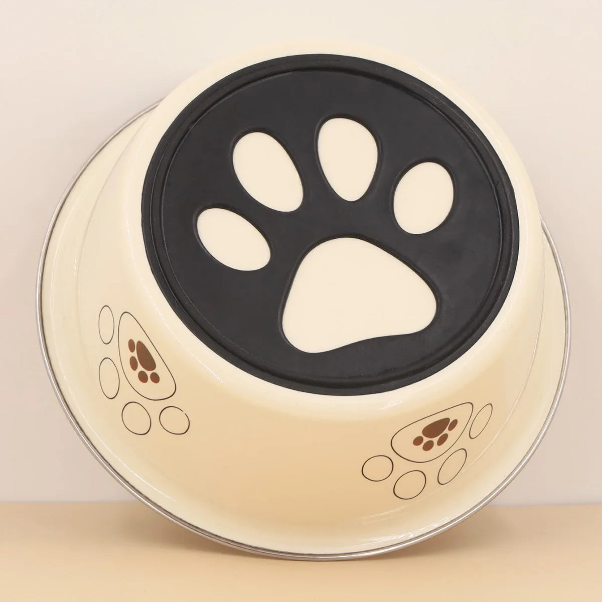 Pet stainless steel footprint dog bowl anti-tip non-slip cat bowl cartoon pet bowl cat supplies cute cat bowl