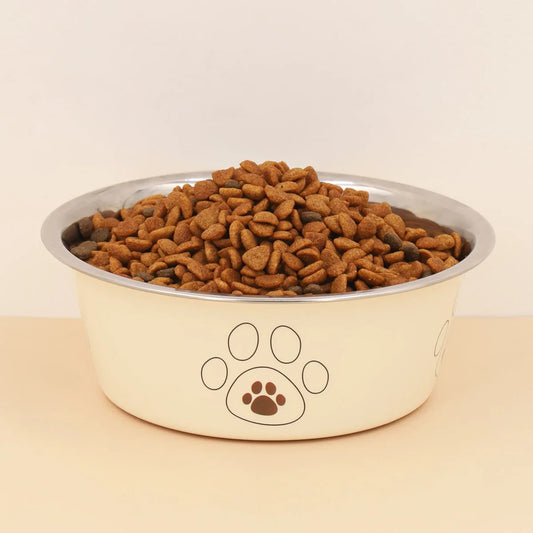 Pet stainless steel footprint dog bowl anti-tip non-slip cat bowl cartoon pet bowl cat supplies cute cat bowl