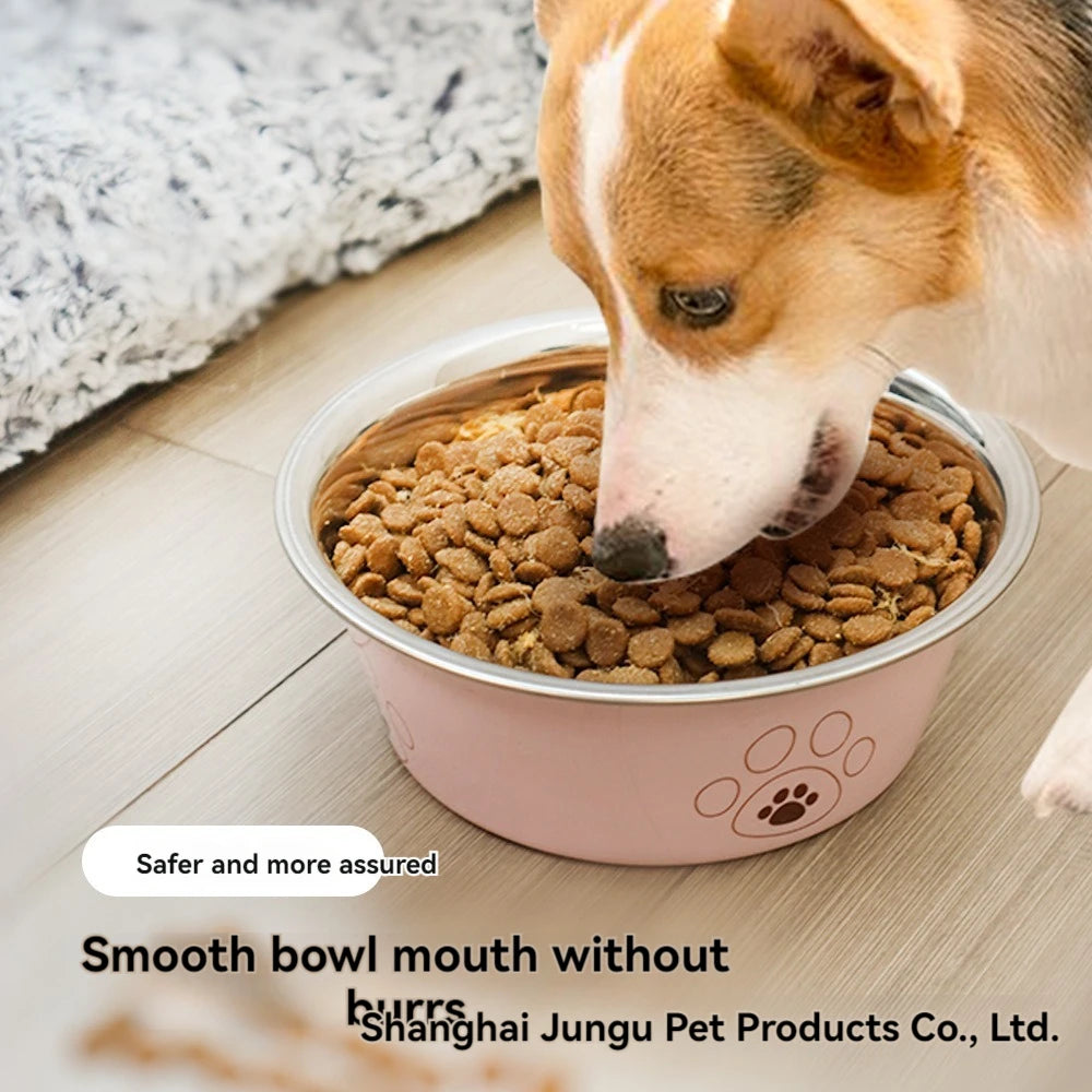 Pet stainless steel footprint dog bowl anti-tip non-slip cat bowl cartoon pet bowl cat supplies cute cat bowl